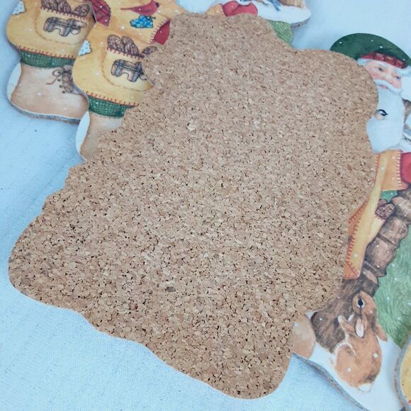 Christmas Corkboard Coasters 9pc Old St Nicholas Santa Clause Primitive Birds - Picture 9 of 12